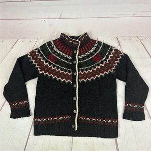 Woolrich Vintage Sweater Norwegian Style Red Gray Holiday Womens Size Small